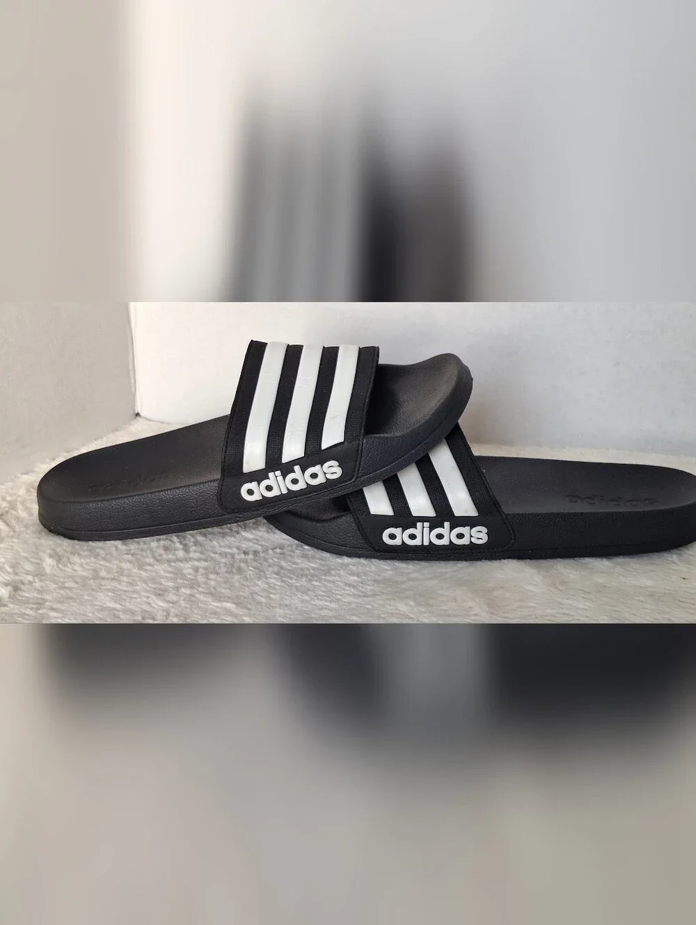 adidas Kids Adilette Shower Slides Black White Size 6